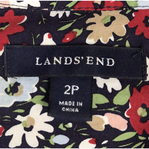 Lands End Shirtwaist Dress Fit & Flare 3/4 Sleeve Collar Floral Pockets 2 Petite - Picture 9 of 10